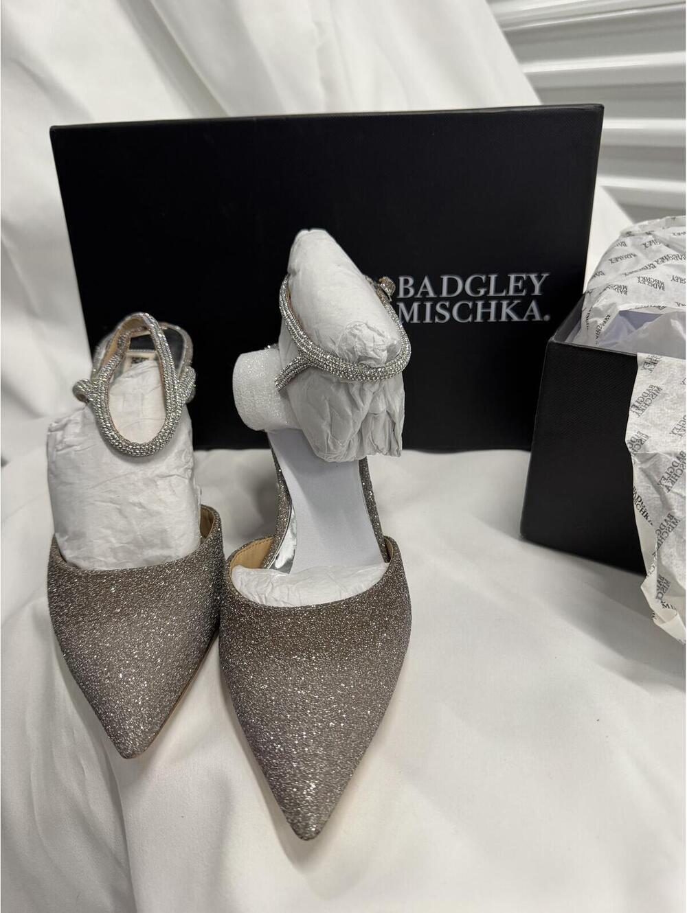 Badgley Mischka Sparkle Pointed Toe Slingback Heels - Picture 2 of 8